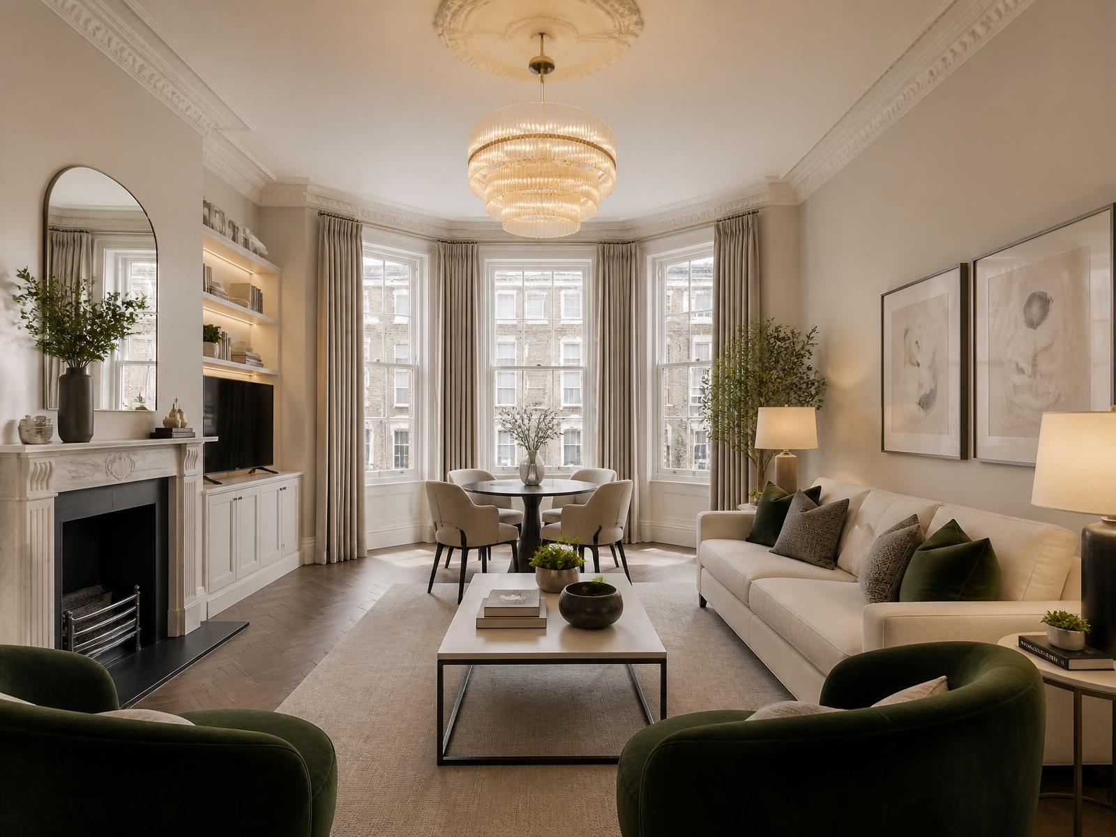 Elegantly furnished living room in a professionally managed short-let property